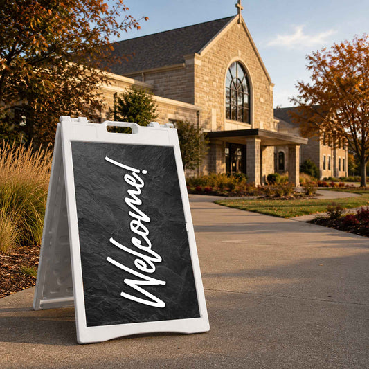Welcome Slate Church A-Frame Sign | Outdoor Coroplast Sidewalk Sign for Church Entrance - Church Signs Fast