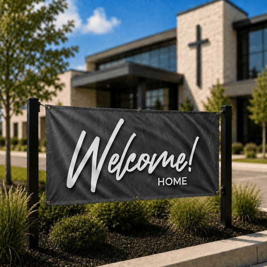 Welcome Home Church Banner | Invite Visitors and Create Belonging at Your Church - Church Signs Fast