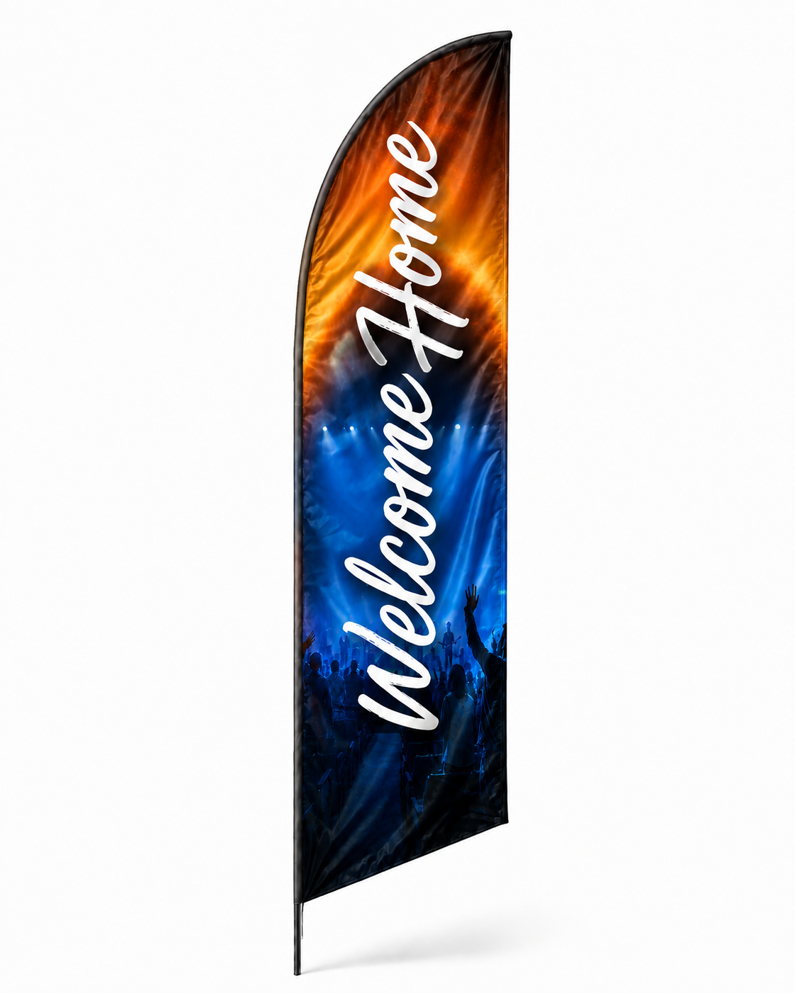 Welcome Home Celebration Church Flag | Eye-Catching 14' Outdoor Swooper Flag for Visitor Outreach - Church Signs Fast