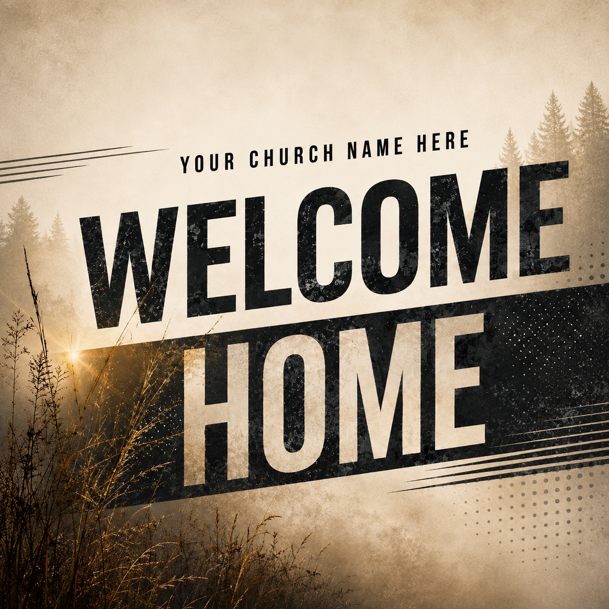 Rustic Church Feather Flag - 14' Outdoor Swooper Flag for Welcoming Community & Fall Events - Church Signs Fast