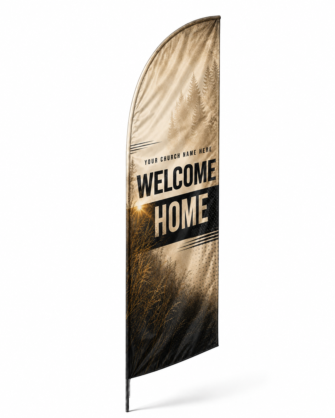 Rustic Church Feather Flag - 14' Outdoor Swooper Flag for Welcoming Community & Fall Events - Church Signs Fast