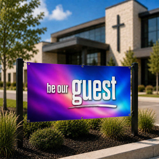 Custom Aurora Vinyl Welcome Banner For Church Entrance - Church Signs Fast
