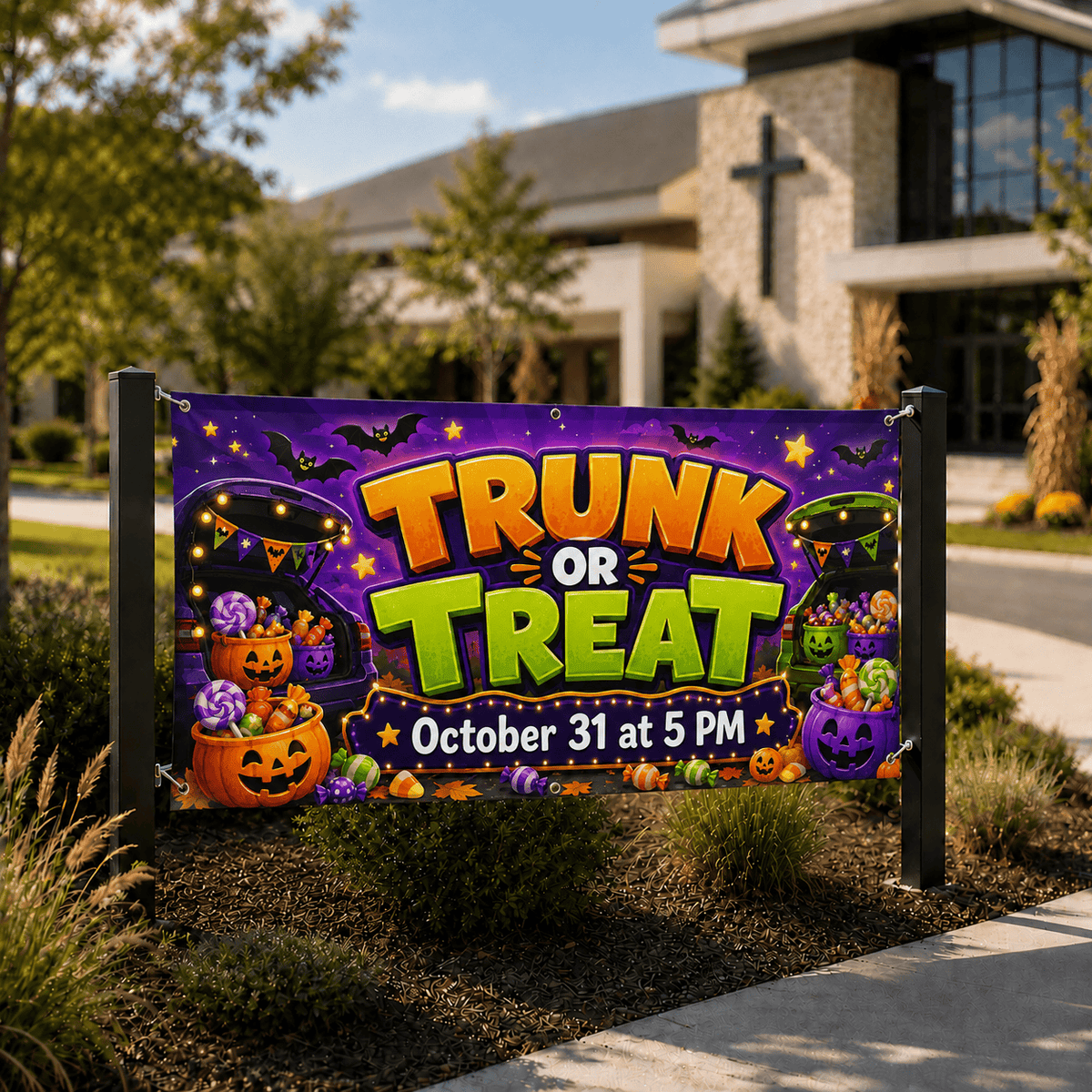 Trunk or Treat Banner | Candy in the Cornfield Church Fall Festival Banner - Church Signs Fast