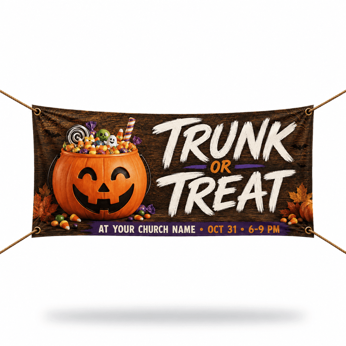 Customizable Trunk or Treat Fall Banner for Your Church - Perfect for Halloween Events - Church Signs Fast