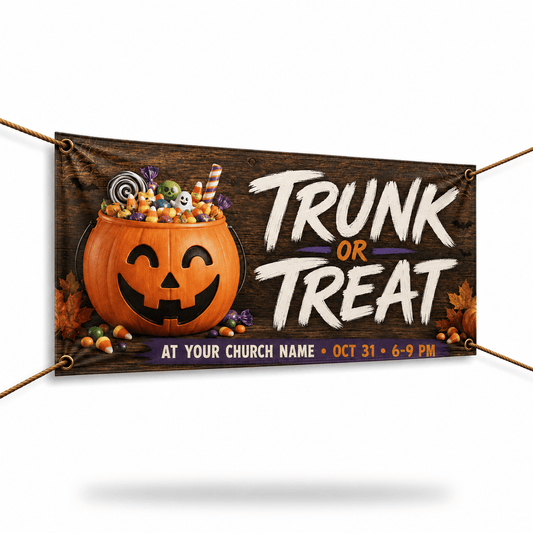 Customizable Trunk or Treat Fall Banner for Your Church - Perfect for Halloween Events - Church Signs Fast