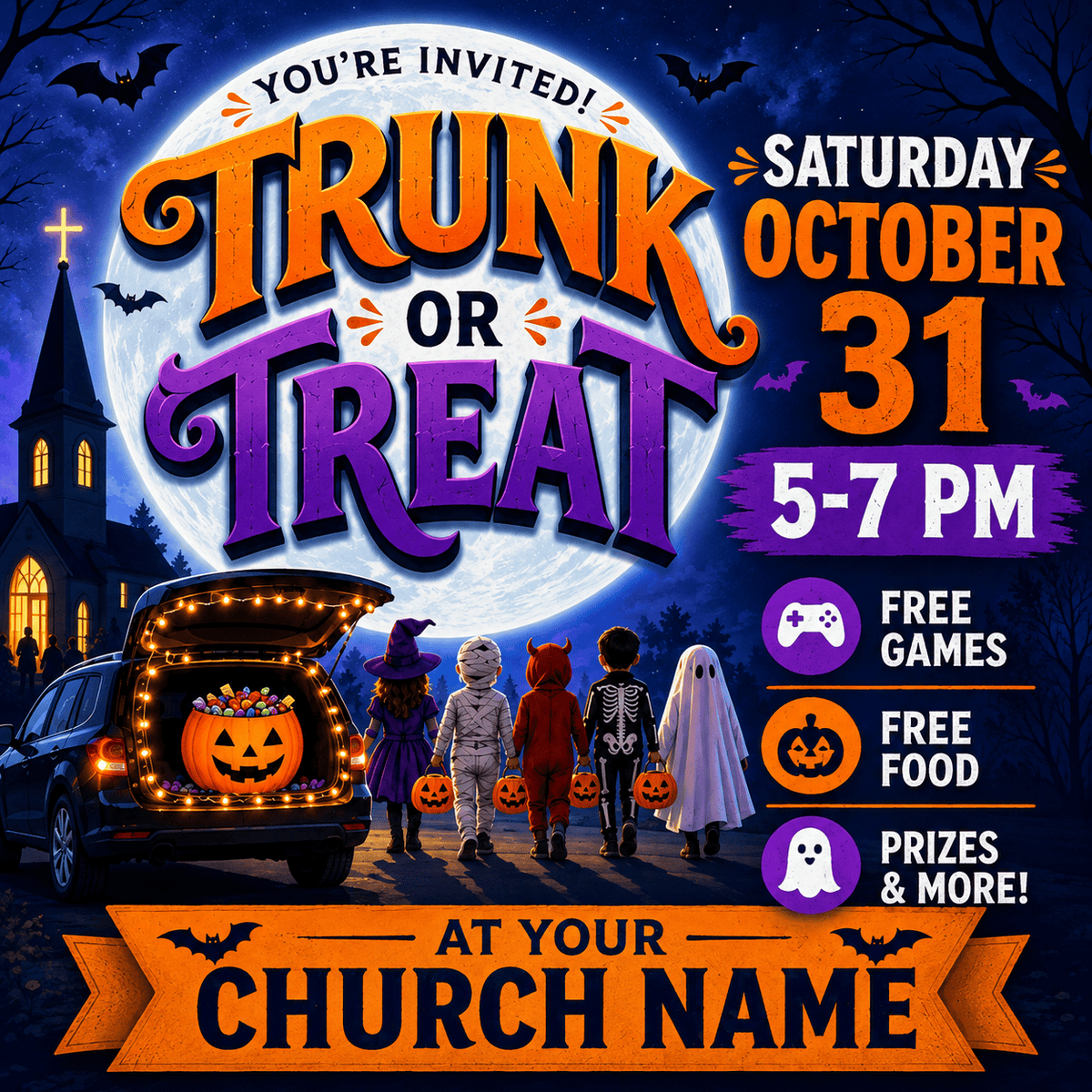 Trunk or Treat Banner – Durable Outdoor Vinyl Sign for Church & Community Events - Church Signs Fast