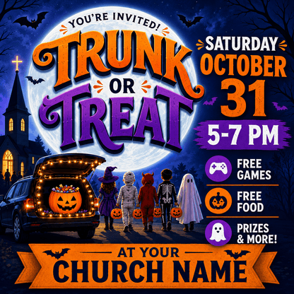 Trunk or Treat Banner – Durable Outdoor Vinyl Sign for Church & Community Events - Church Signs Fast