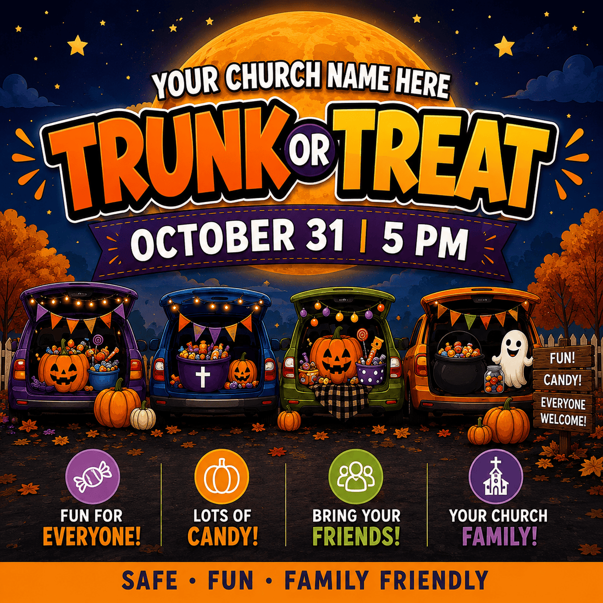 Trunk or Treat Fall Banner | Customizable Vinyl Sign for Events - Church Signs Fast