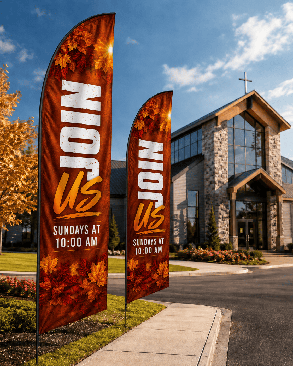 Customizable Church Feather Flag – Personalized Eye-Catching Design for Your Church - Church Signs Fast