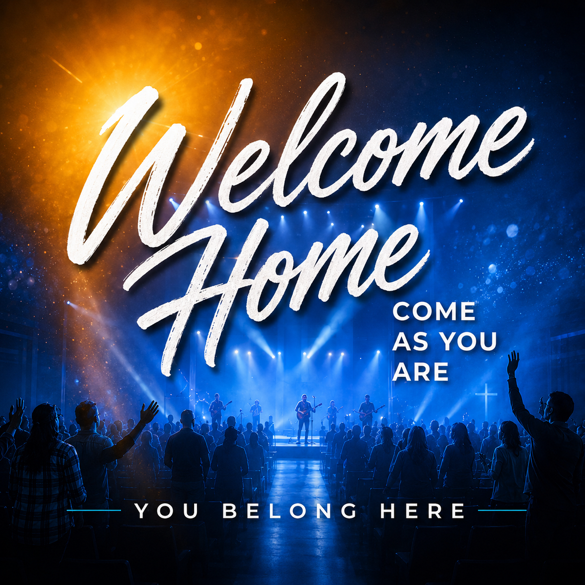 Welcome Home Celebration Church Flag | Eye-Catching 14' Outdoor Swooper Flag for Visitor Outreach - Church Signs Fast
