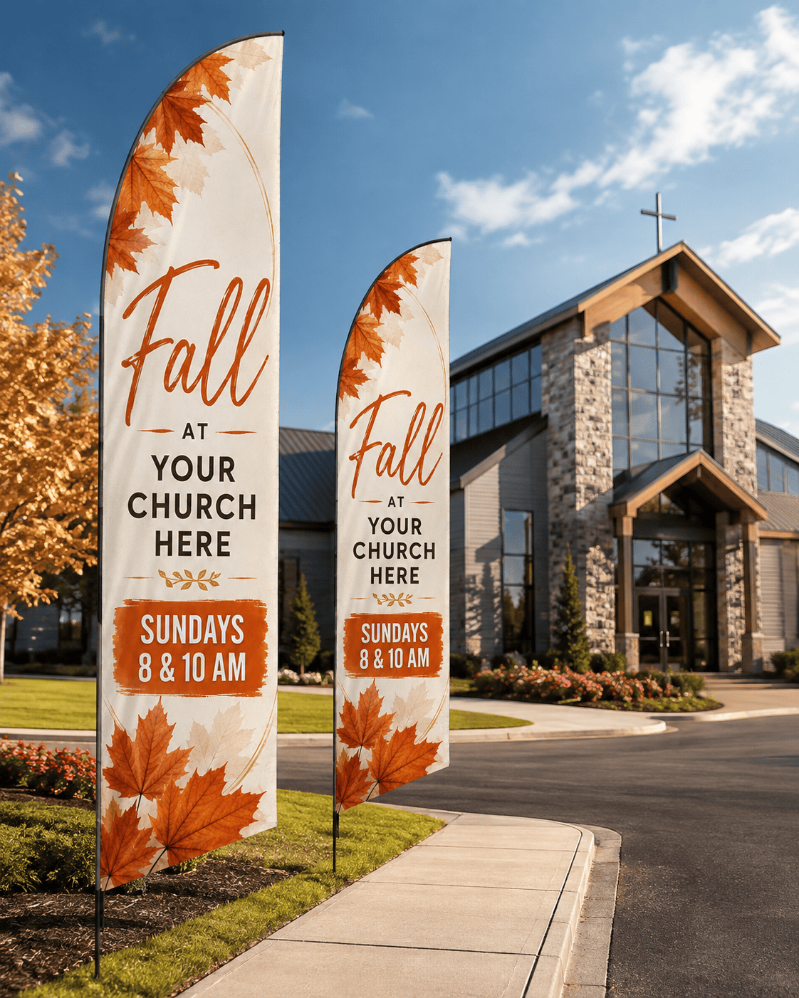 Autumn Harvest Feather Flag: Welcome Fall with Vibrant Seasonal Spirit - Church Signs Fast
