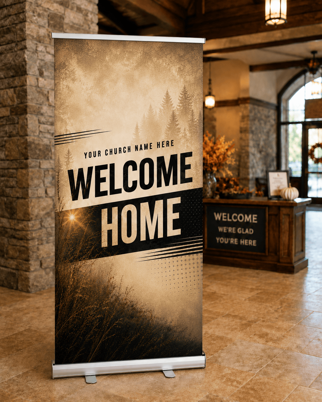 Rustic Welcome Banner – The Perfect Pop-Up Sign for Warm Greetings - Church Signs Fast