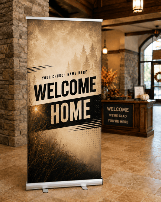 Rustic Welcome Banner – The Perfect Pop-Up Sign for Warm Greetings - Church Signs Fast