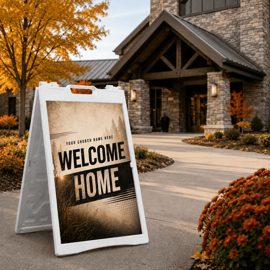 Welcoming A-Frame Church Sign | Charming Portable Wooden-Look Sidewalk Display for Your Church - Church Signs Fast