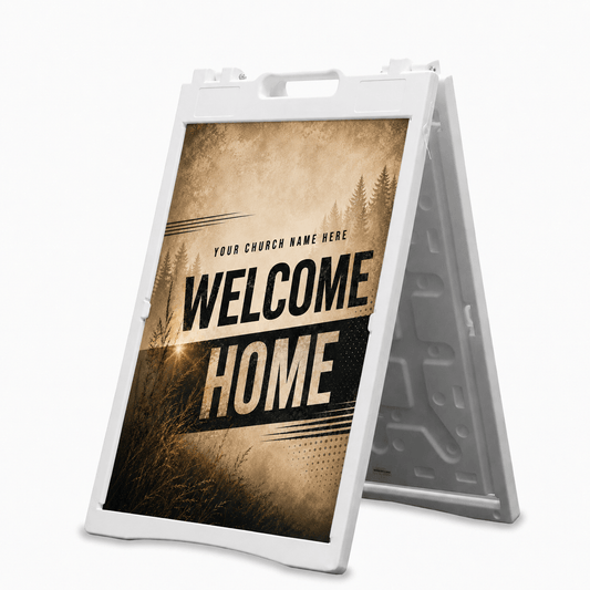 Welcoming A-Frame Church Sign | Charming Portable Wooden-Look Sidewalk Display for Your Church - Church Signs Fast