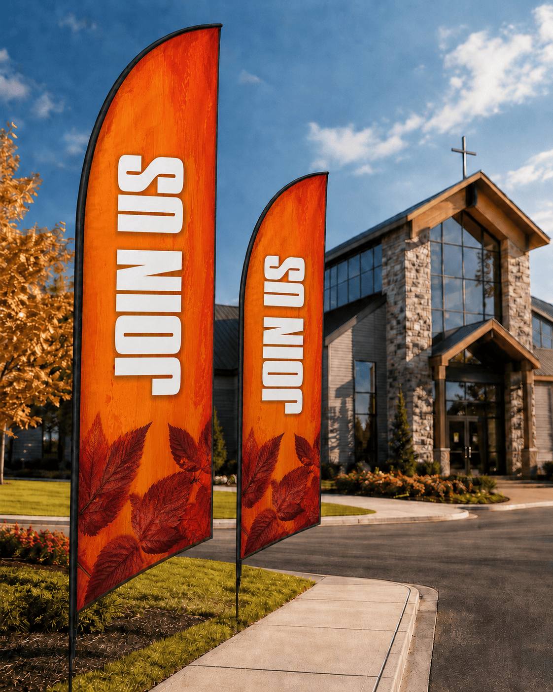 Fall Church Outreach Flag - 14' Join Us Feather Flag for Autumn Visitor Invitation - Church Signs Fast