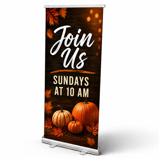Retractable Outdoor Church Sign - Autumn Blessings Pop-Up Banner for Fall Outreach - Church Signs Fast