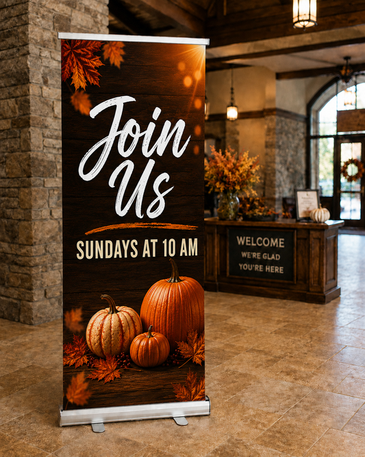 Retractable Outdoor Church Sign - Autumn Blessings Pop-Up Banner for Fall Outreach - Church Signs Fast