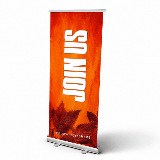 Personalized Fall Pop Up Banner – Custom Church Display with Red Leaves Design - Church Signs Fast