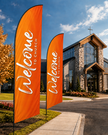 Eye-Catching Fall Orange Church Feather Flag - 14' Swooper Flag for Fall Events and Community Outreach - Church Signs Fast