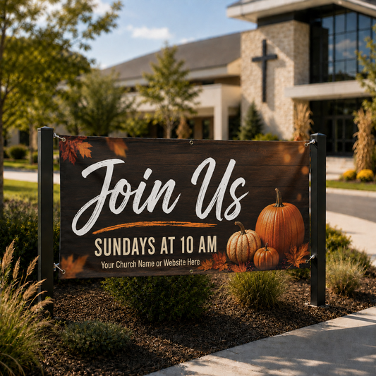 Autumn Blessings Church Banner | Vibrant Fall Vinyl Ideal for Church & Community Outreach - Church Signs Fast