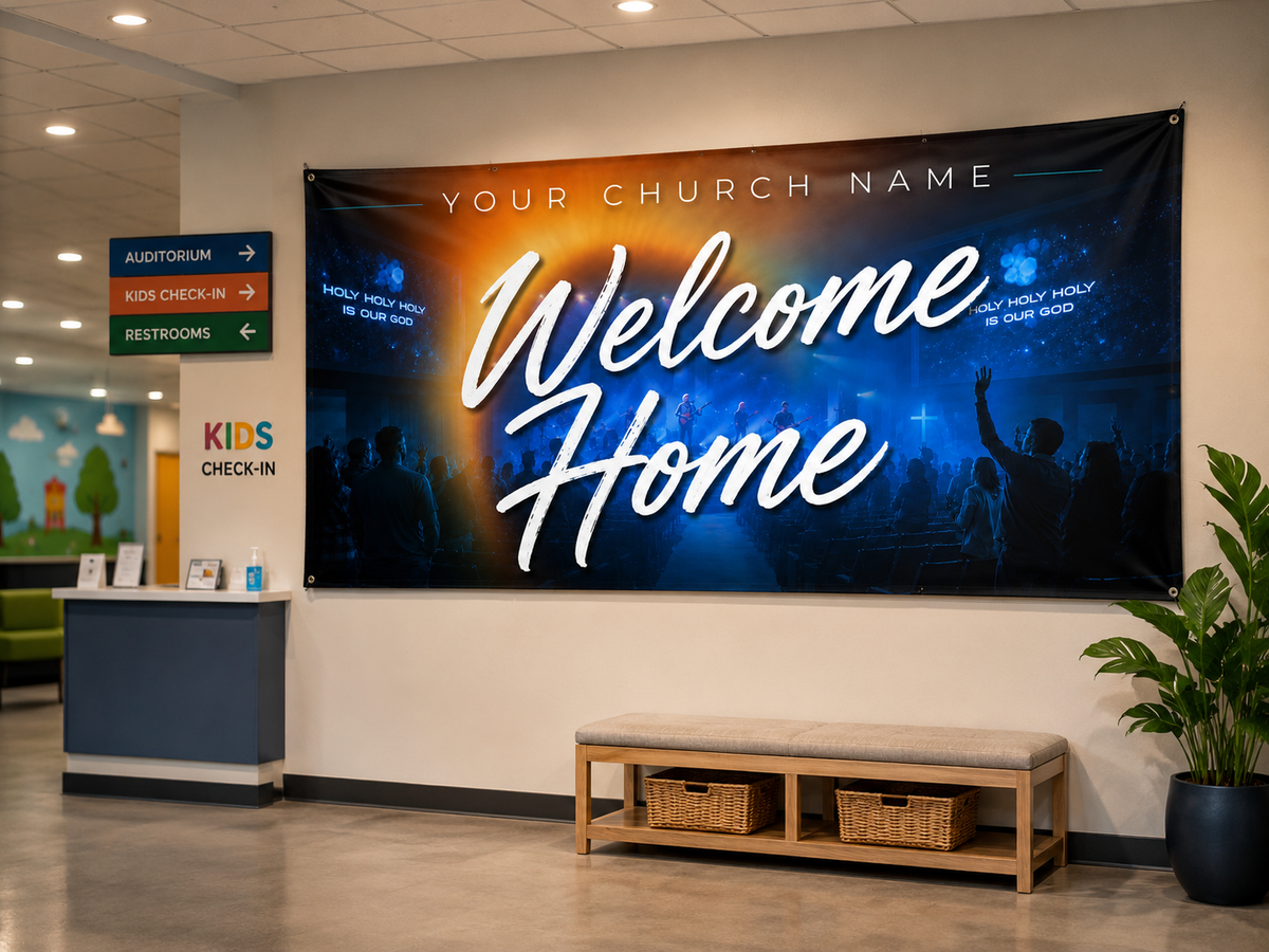 Welcome Home Celebration Church Banner | Perfect for Visitor Outreach - Church Signs Fast