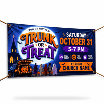 Trunk or Treat Banner – Durable Outdoor Vinyl Sign for Church & Community Events - Church Signs Fast