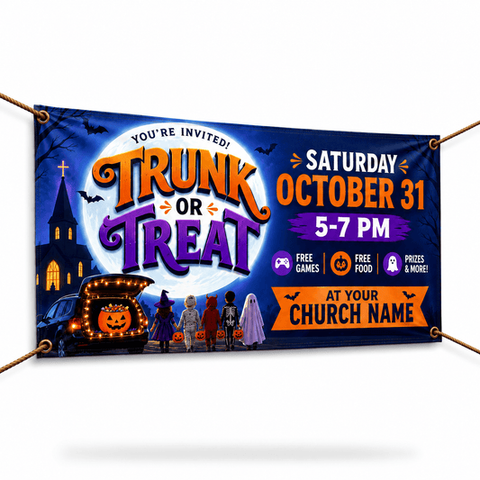 Trunk or Treat Banner – Durable Outdoor Vinyl Sign for Church & Community Events - Church Signs Fast