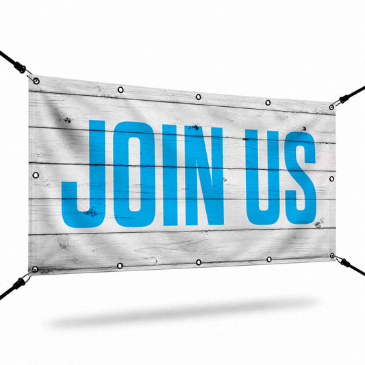 Cheerful Shiplap Join Us Banner: Elevate Your Church's Welcome Experience