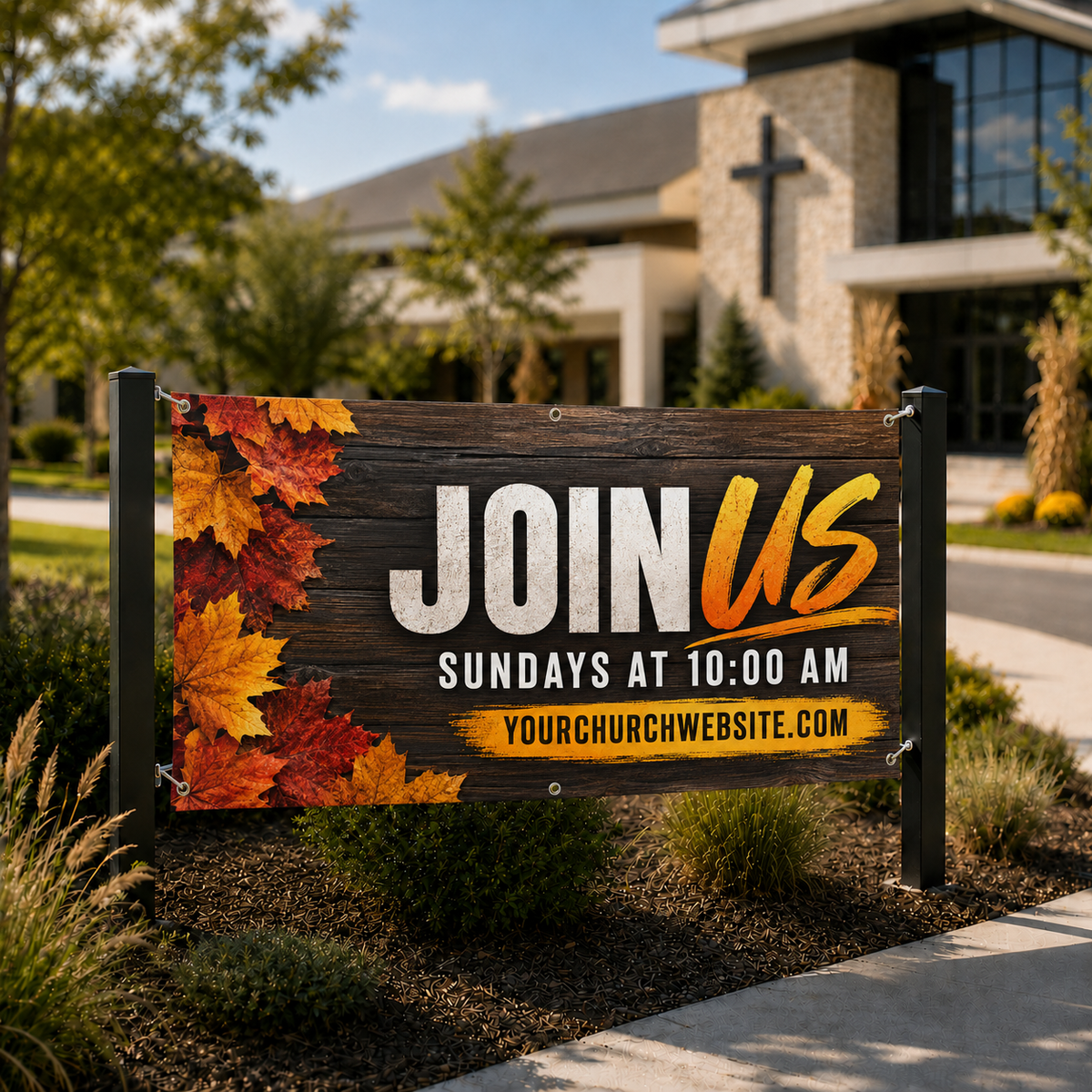 Invite Everyone to Your Church with Our Fall Leaves Church Banner - Church Signs Fast