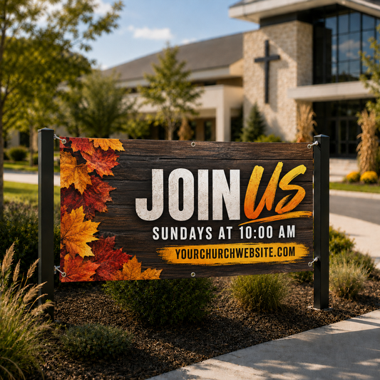 Invite Everyone to Your Church with Our Fall Leaves Church Banner - Church Signs Fast