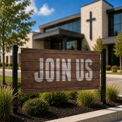 Join Us Hardwood Banner: Elevate Your Church Welcome Experience