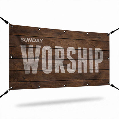 Transform Your Worship Space with the Sunday Worship Hardwood Banner