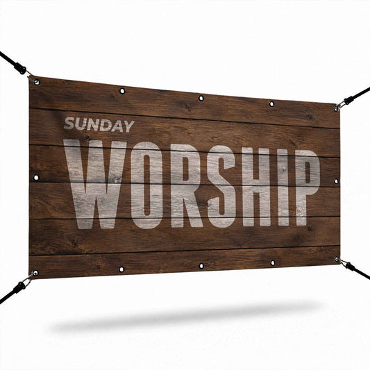 Transform Your Worship Space with the Sunday Worship Hardwood Banner