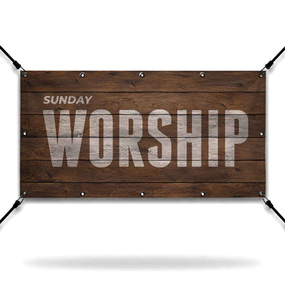 Transform Your Worship Space with the Sunday Worship Hardwood Banner