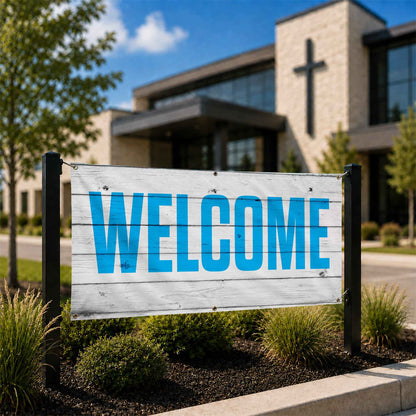 Shiplap Welcome Banner: Elevate Your Church's Hospitality & Visual Appeal