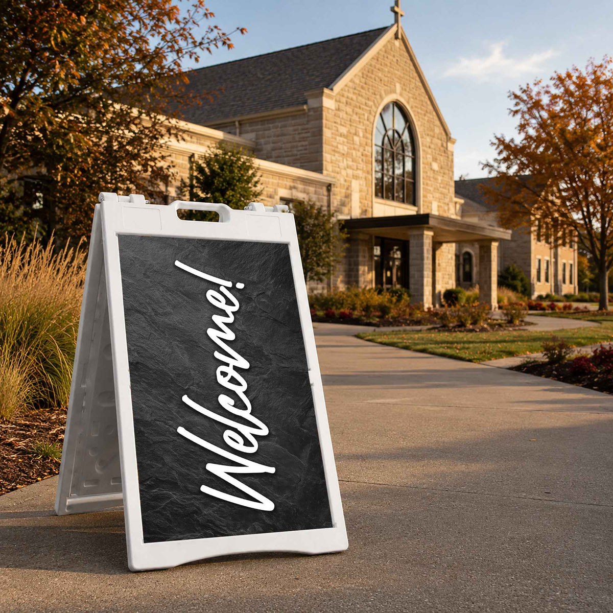 Welcome Slate Church A-Frame Sign | Outdoor Coroplast Sidewalk Sign for Church Entrance - Church Signs Fast