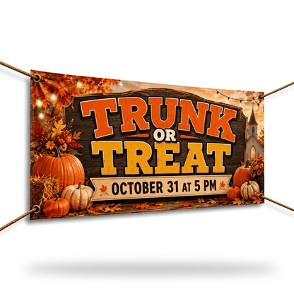 Fall Trunk or Treat Church Banner - A Haunting We Will Go - Church Signs Fast