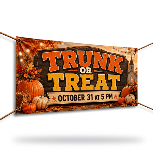 Fall Trunk or Treat Church Banner - A Haunting We Will Go - Church Signs Fast