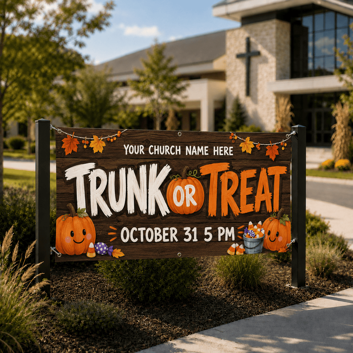 Harvest Night Trunk or Treat Church Banner — Create Memorable Fall Celebrations - Church Signs Fast