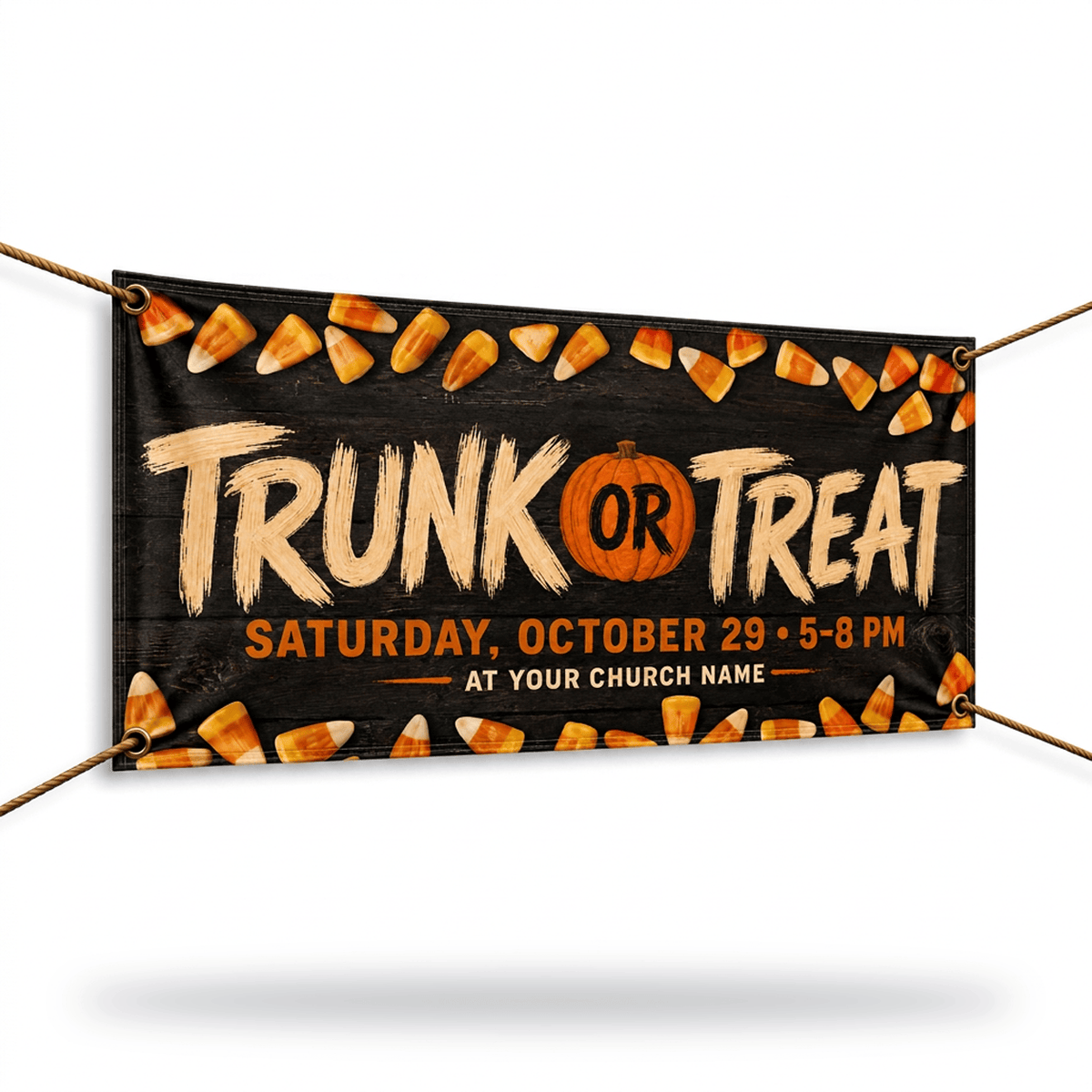 Fall Festival Banner: Custom Trunk or Treat Design for Churches - Pumpkins & Candy - Church Signs Fast