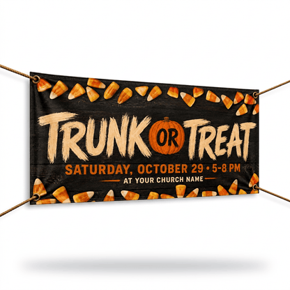 Fall Festival Banner: Custom Trunk or Treat Design for Churches - Pumpkins & Candy - Church Signs Fast