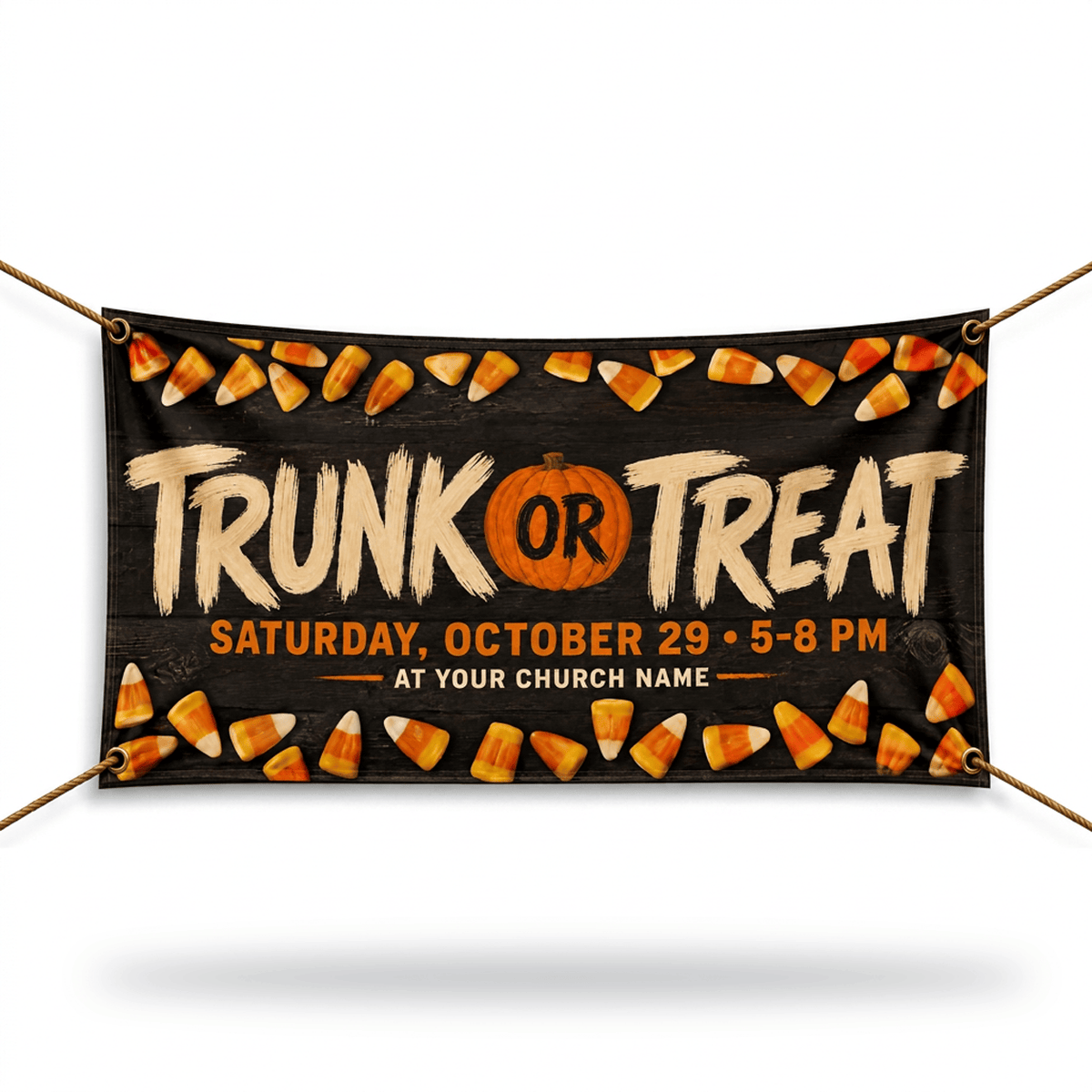 Fall Festival Banner: Custom Trunk or Treat Design for Churches - Pumpkins & Candy - Church Signs Fast