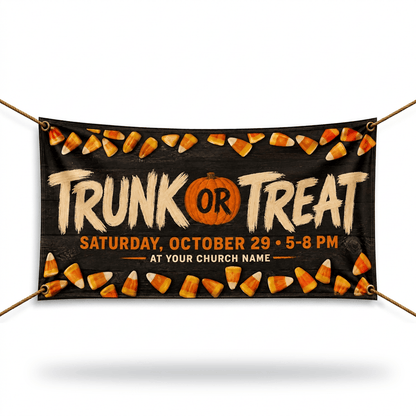 Fall Festival Banner: Custom Trunk or Treat Design for Churches - Pumpkins & Candy - Church Signs Fast