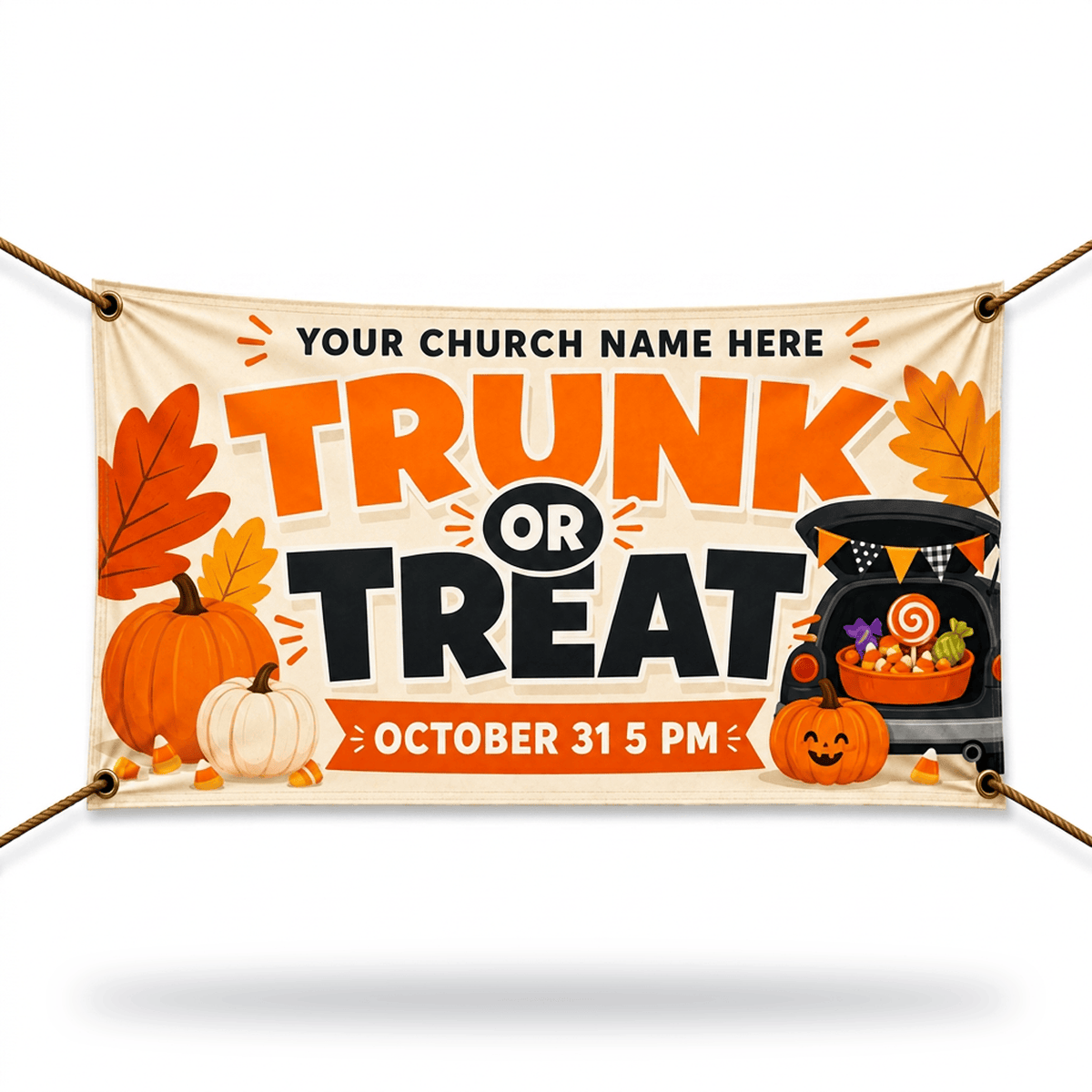 Trunk or Treat Church Banner: Brighten Your Event with Trunks, Treats & Autumn Sweets! - Church Signs Fast