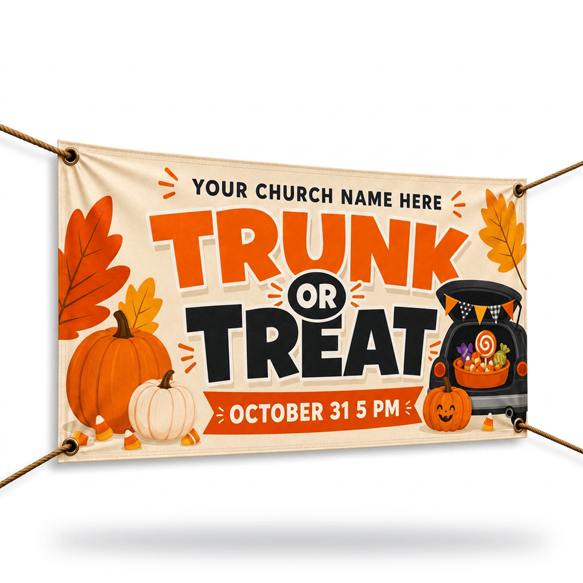 Trunk or Treat Church Banner: Brighten Your Event with Trunks, Treats & Autumn Sweets! - Church Signs Fast
