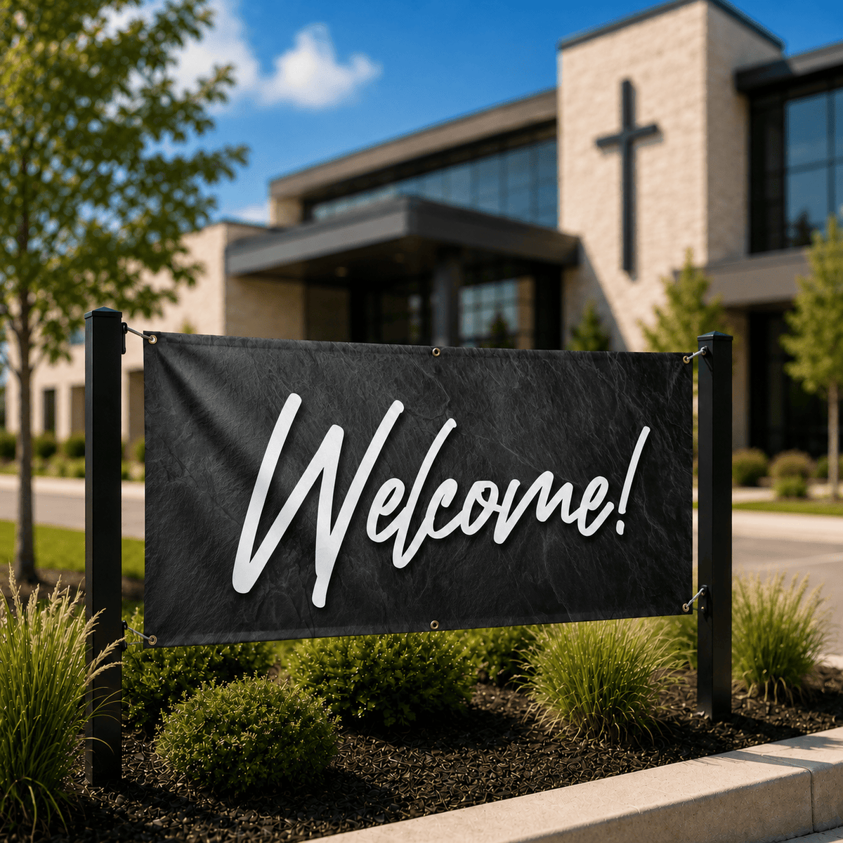 Welcome! Church Banner | Outdoor Vinyl Welcome Banner for Church Entrance & Visitor Outreach - Church Signs Fast