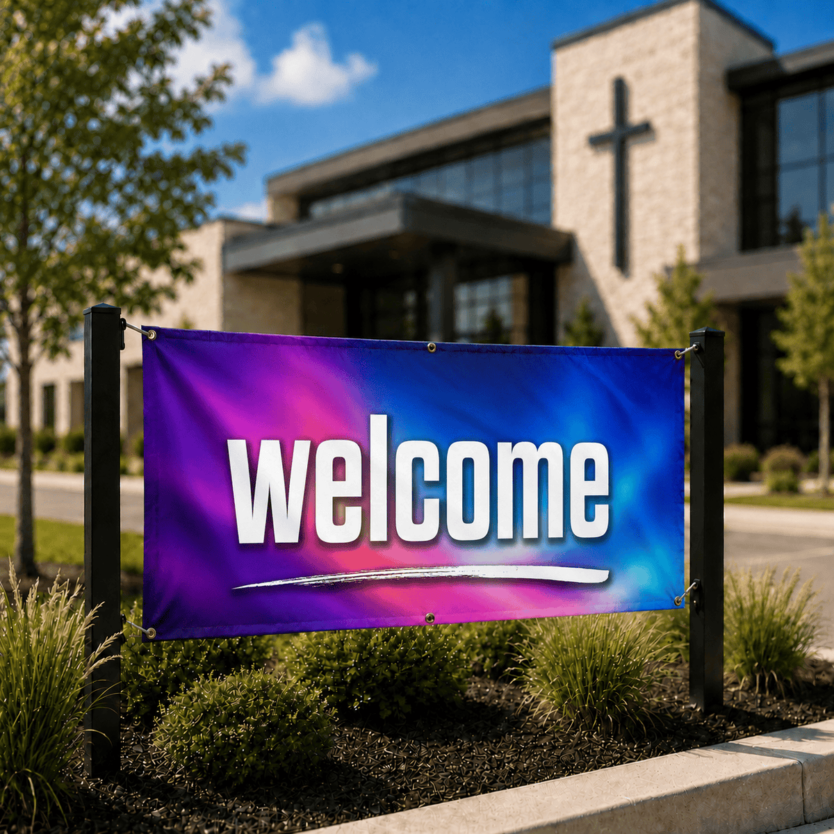 Transform Your Church Entrance with the Stunning Aurora Welcome Banner - Church Signs Fast