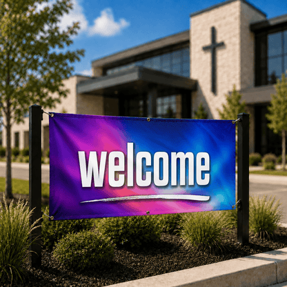 Transform Your Church Entrance with the Stunning Aurora Welcome Banner - Church Signs Fast