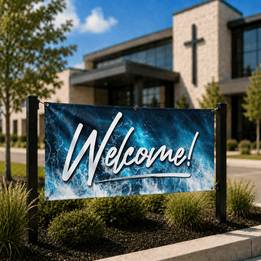 Welcome Deep Waters Church Banner | Outdoor Vinyl Welcome Banner for Church Entrance - Church Signs Fast